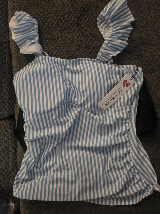 Cupshe Other - Cupshe Light Blue & White Striped Ruffle Tankini Top